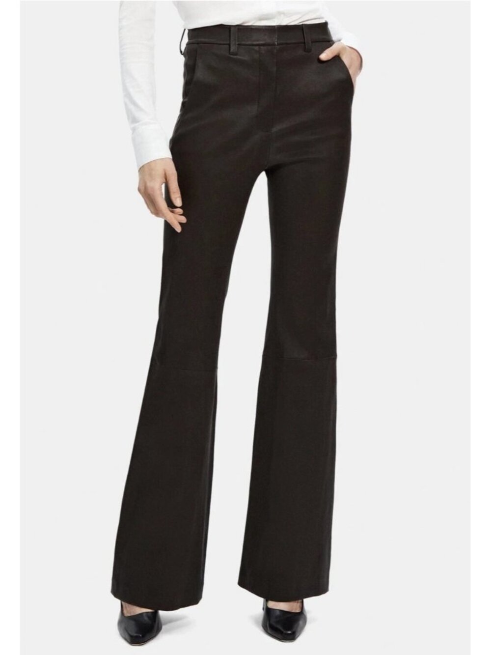 NWT THEORY Demitria in Black Urban Stretch Leather Trouser Pants 8 x 34